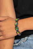 Diva in Disguise - Multi Oil Spill Gems Gunmetal Frames Stretchy Bracelet - LOP