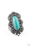 Lotus Oasis - Blue/Turquoise Stone Silver Tribal Details Wide Band Ring