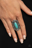 Lotus Oasis - Blue/Turquoise Stone Silver Tribal Details Wide Band Ring