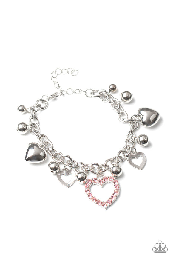 Beautifully Big-Hearted - Pink Rhinestones Encrusted Heart Clasp Bracelet