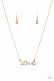 Head Over Heels in Love - Gold Word Love Frame White Rhinestones Short Necklace