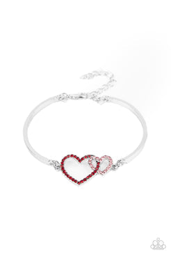 Cupid is Calling - Multi Rhinestones Interlocking Hearts Clasp Bracelet