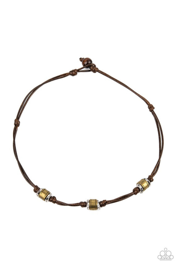 Renegade Ranger - Brown Cording Brass Rings Urban Short Necklace