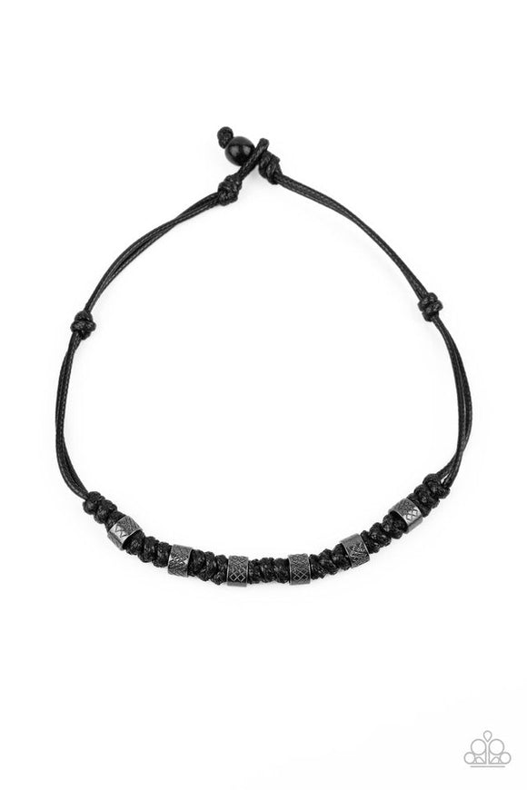 Rural Rumble - Black Cording Gunmetal Rings Urban Necklace