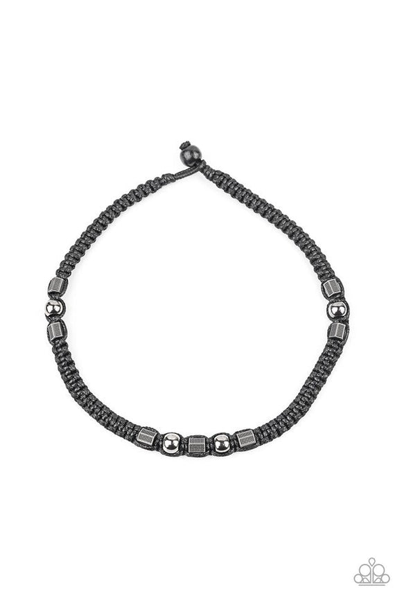 Take a Trek - Black Cord Braided Gunmetal Beads Urban Short Necklace