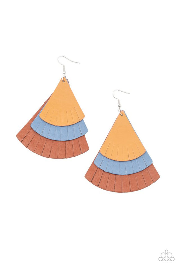 Huge Fanatic - Multi Leather Triangular Frames Fishhook Earrings