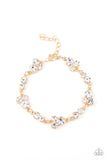 Social Glistening - White - Gold Rhinestones Clasp Bracelet