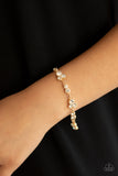 Social Glistening - White - Gold Rhinestones Clasp Bracelet