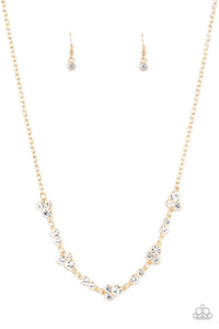 Gorgeously Glistening - Gold Frames and Chain White Rhinestones Short Necklace