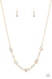 Gorgeously Glistening - Gold Frames and Chain White Rhinestones Short Necklace