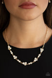 Gorgeously Glistening - Gold Frames and Chain White Rhinestones Short Necklace