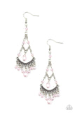 First in Shine - Green - Pink Iridescent Crystal-Like Beads Fishhook Earrings