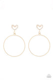 Love Your Curves - Gold Heart and Hoop Frame White Rhinestones Post Earrings