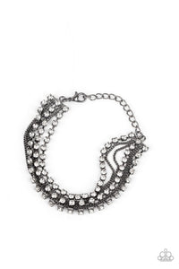 That's a Smash - Black/Gunmetal Box Chains White Rhinestones Clasp Bracelet