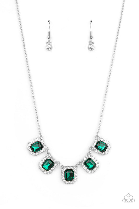 Next Level Luster - Green Emerald Style Rhinestones White Rhinestones Short Necklace