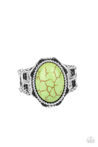 Flowering Dunes - Green Oval Stone Wide Band Ring