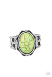 Flowering Dunes - Green Oval Stone Wide Band Ring