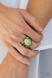 Flowering Dunes - Green Oval Stone Wide Band Ring