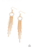 Pass the Glitter - Black/Gunmetal - Gold Ball Chain Glassy White Rhinestones Fishhook Earrings