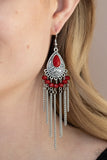 Floating On Heir - Red Beads Silver Chains Fishhook Earrings