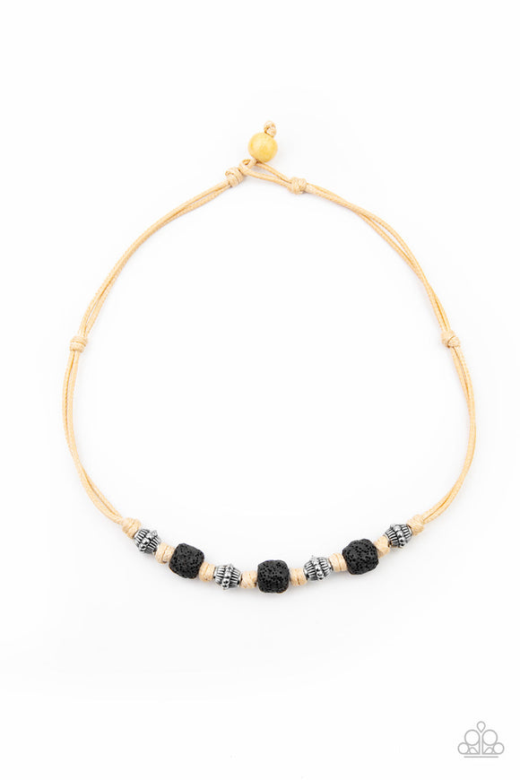 Island Quarry - Black Pumice-Like Rock White Cording Urban Short Necklace