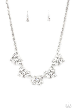 Heiress of Them All - White Pearls and White Rhinestones Short Necklace