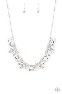 Long Live Sparkle - White Oversized Gems and Clusters of Rhinestones Short Necklace