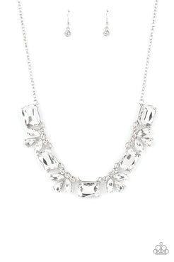 Long Live Sparkle - White Oversized Gems and Clusters of Rhinestones Short Necklace