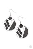 Petrified Posh - White - Black Flat Wooden Geometric Fittings Fishhook Earrings