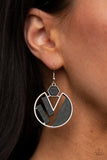 Petrified Posh - White - Black Flat Wooden Geometric Fittings Fishhook Earrings