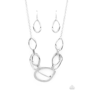 Prehistoric Heirloom - Silver Asymmetrical Twisted Rings Short Necklace