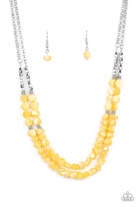 Staycation Status - Yellow Shell-Like Beads Silver Cube and Round Beads Short Necklace