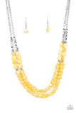 Staycation Status - Yellow Shell-Like Beads Silver Cube and Round Beads Short Necklace