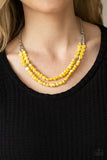 Staycation Status - Yellow Shell-Like Beads Silver Cube and Round Beads Short Necklace