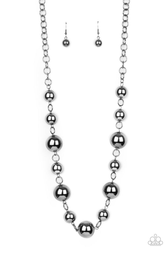 Commanding Composure - Black/Gunmetal Oversized Beads Long Necklace