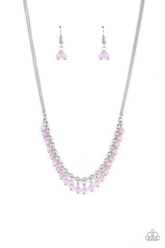 Dew a Double Take - Purple Dainty Cat's Eye Stones Dangle Short Necklace