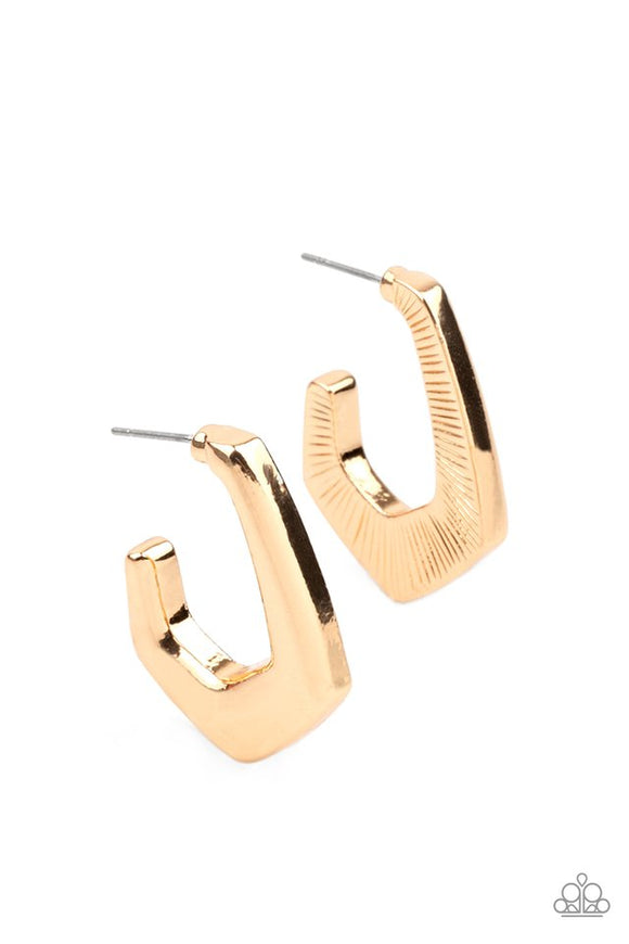 On The Hook - Gold Bar Curves into a Hook Hoop Earrings