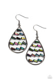 Glitzy Grit - Silver - Brass - Multi Oil Spill Airy Teardrop Frame Fishhook Earrings