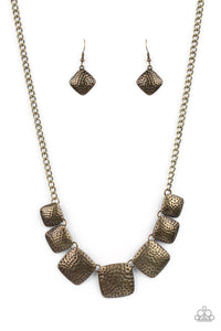 Keeping it Relic - Brass - Gold Hammered Squares Short Necklace