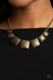 Keeping it Relic - Brass - Gold Hammered Squares Short Necklace