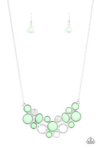 Extra Eloquent - Green Minty Beads White Rhinestones Short Necklace