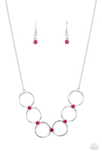 Regal Society - Pink Rhinestones Silver Rings Short Necklace