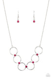 Regal Society - Pink Rhinestones Silver Rings Short Necklace