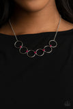 Regal Society - Pink Rhinestones Silver Rings Short Necklace