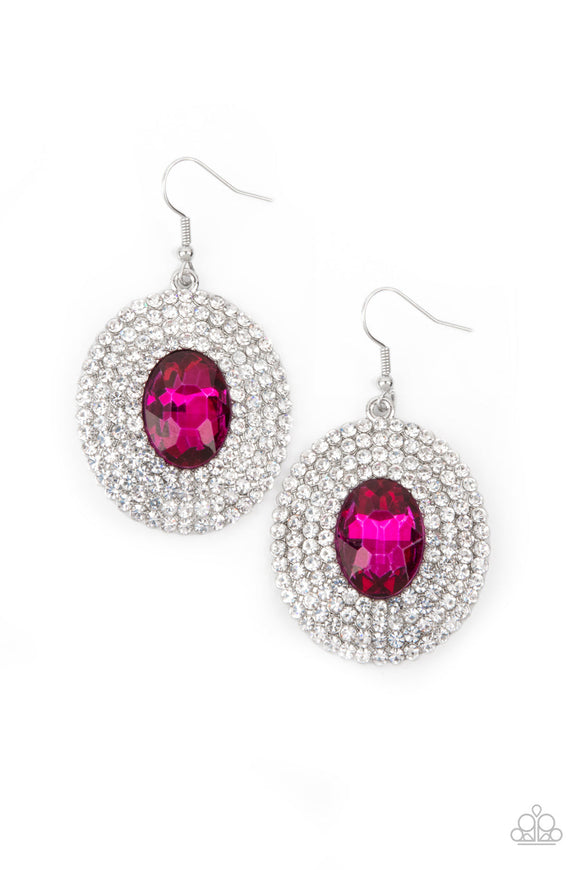 Fierce Field - Pink Oval Gem Fishhook Earrings