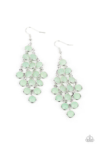 With All Dew Respect - Green Crystal-Like Gems Trickle Fishhook Earrings