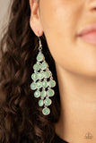 With All Dew Respect - Green Crystal-Like Gems Trickle Fishhook Earrings