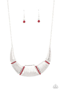 Going Through Phases - Multi - Red Iridescent Metallic Rhinestones Silver Triangular Plate Short Necklace