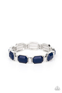 Fashion Fable - Blue Beads Silver Frames Stretchy Bracelet