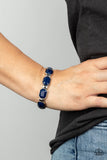 Fashion Fable - Blue Beads Silver Frames Stretchy Bracelet